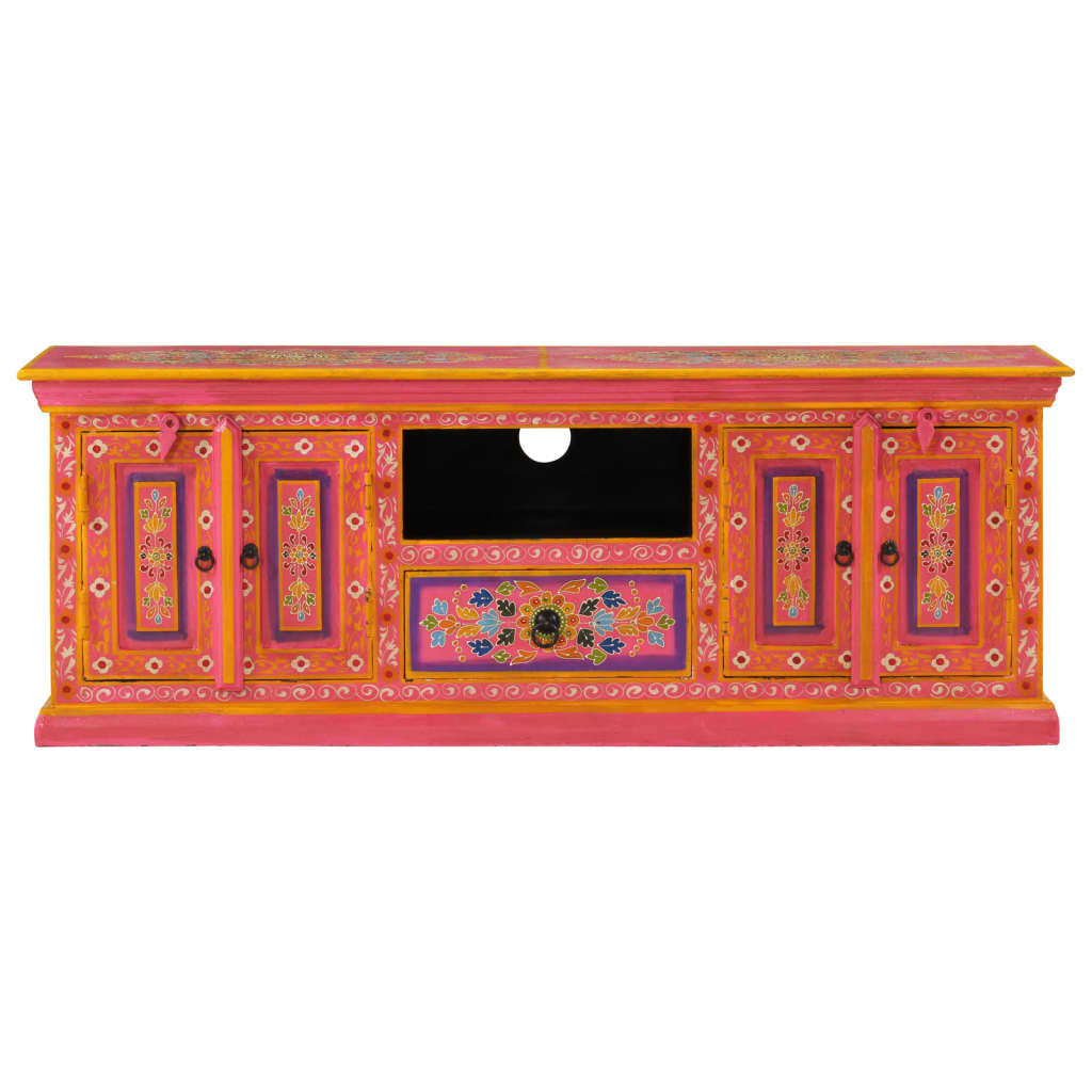 Meuble TV rose 110x30x40 cm bois massif de manguier