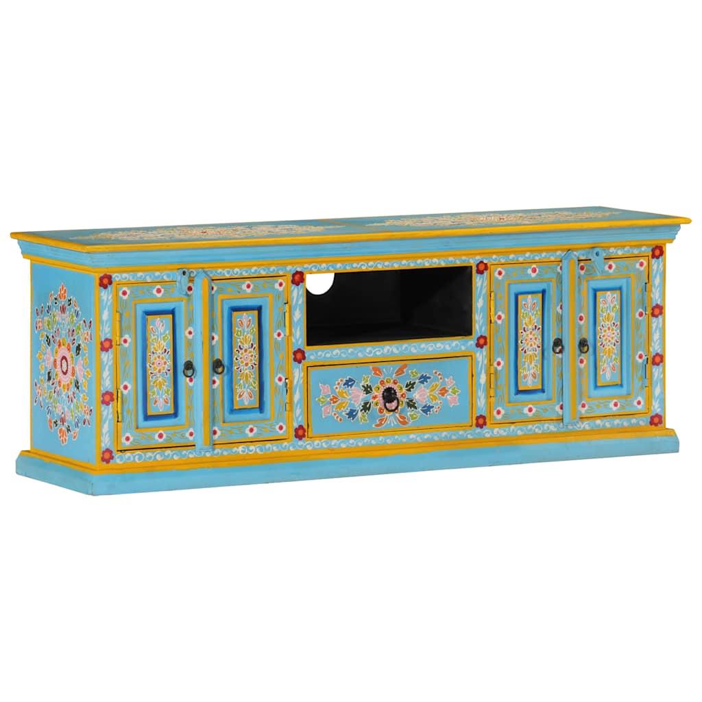 Meuble TV bleu 110x30x40 cm bois massif de manguier - XIOS