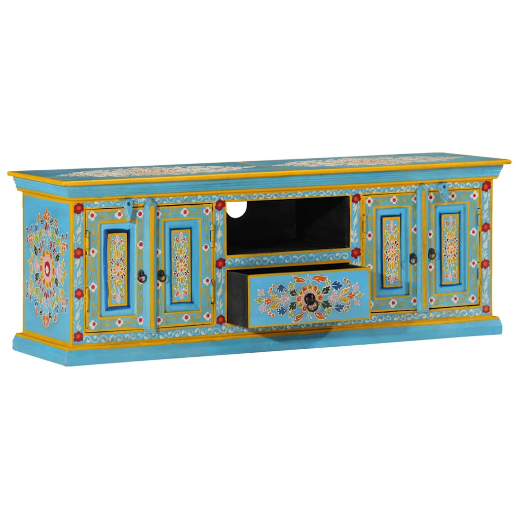 Meuble TV bleu 110x30x40 cm bois massif de manguier - XIOS