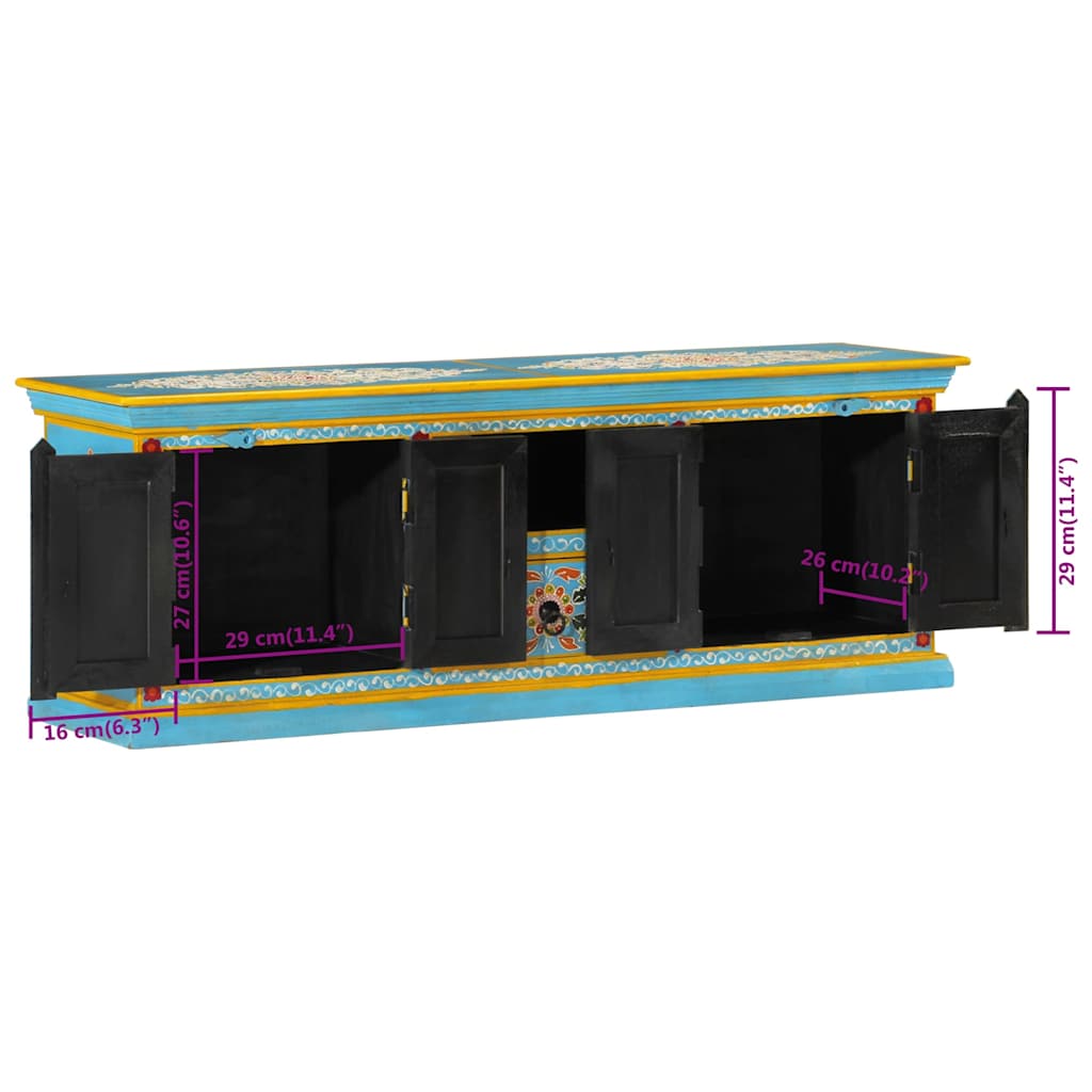Meuble TV bleu 110x30x40 cm bois massif de manguier - XIOS