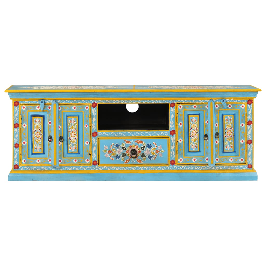 Meuble TV bleu 110x30x40 cm bois massif de manguier - XIOS