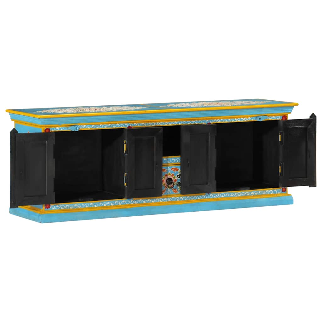 Meuble TV bleu 110x30x40 cm bois massif de manguier - XIOS