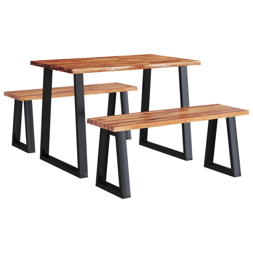Ensemble à manger 3 pcs avec bord vivant bois massif d'acacia - XIOS