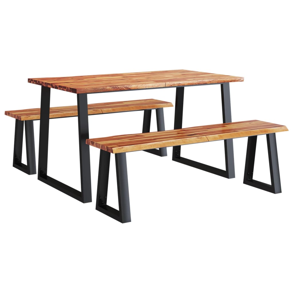Ensemble à manger 3 pcs avec bord vivant bois massif d'acacia - XIOS