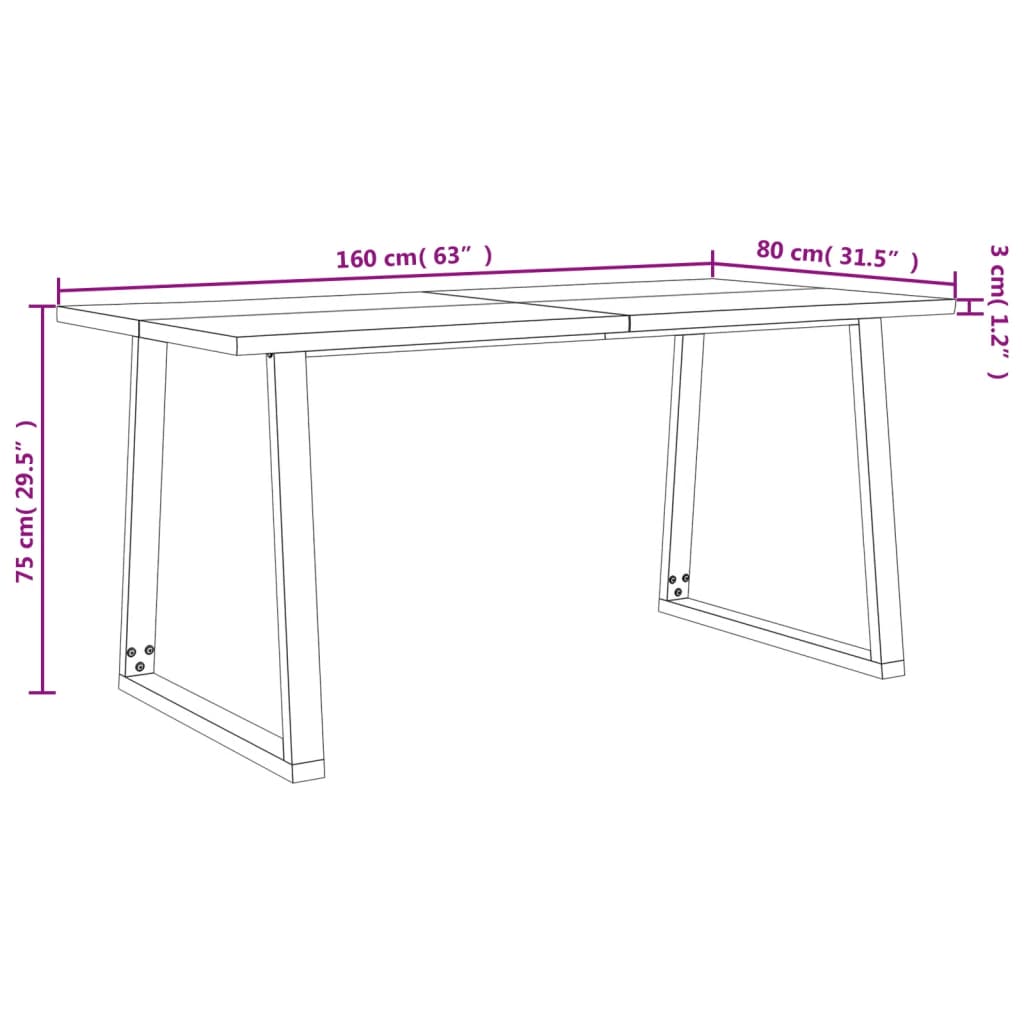 Ensemble à manger 3 pcs avec bord vivant bois massif d'acacia