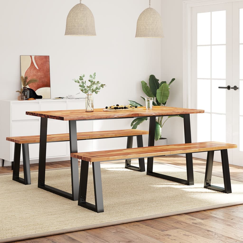Ensemble à manger 3 pcs avec bord vivant bois massif d'acacia