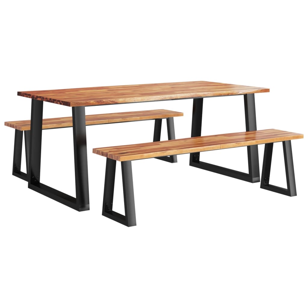 Ensemble à manger 3 pcs avec bord vivant bois massif d'acacia - XIOS