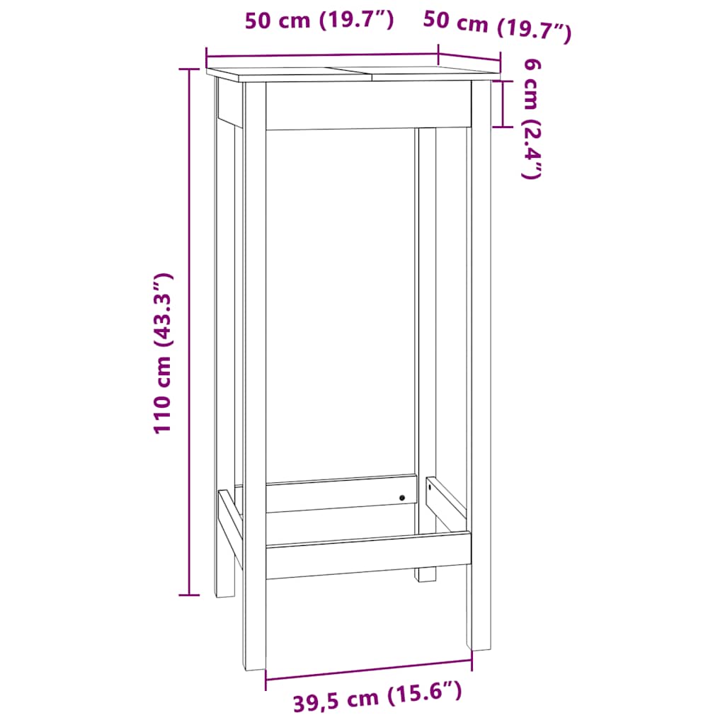 Table de bar blanc 50x50x110 cm bois massif de pin - XIOS