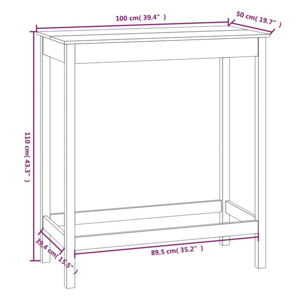 Table de bar blanc 100x50x110 cm bois massif de pin - XIOS