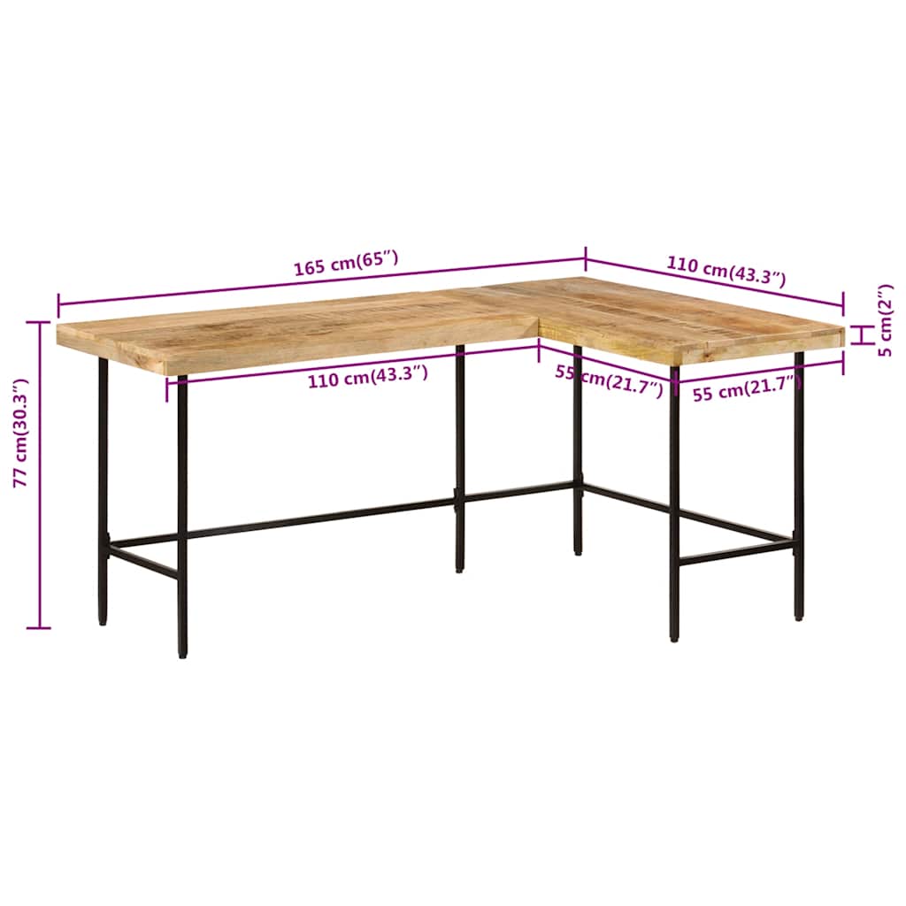 Bureau 165x110x77 cm bois massif de manguier et fer