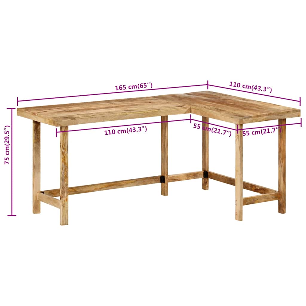 Bureau 165x110x75 cm bois massif de manguier