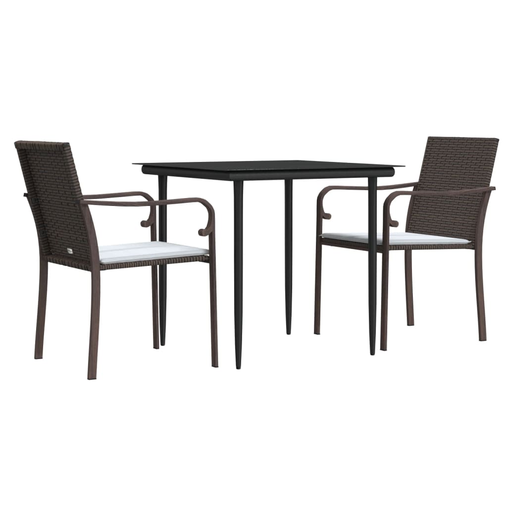 Ensemble à manger de jardin 3 pcs coussins résine tressée acier