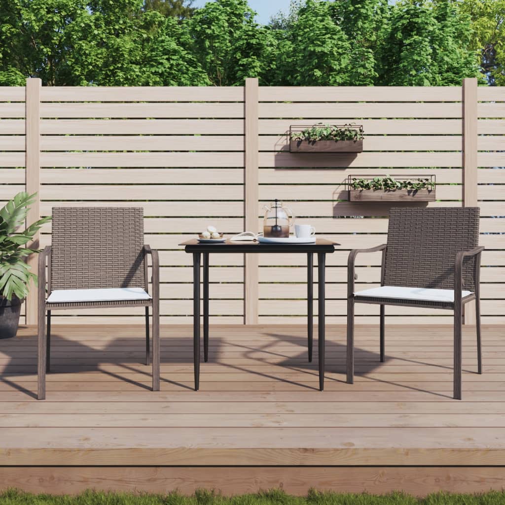 Ensemble à manger de jardin 3 pcs coussins résine tressée acier