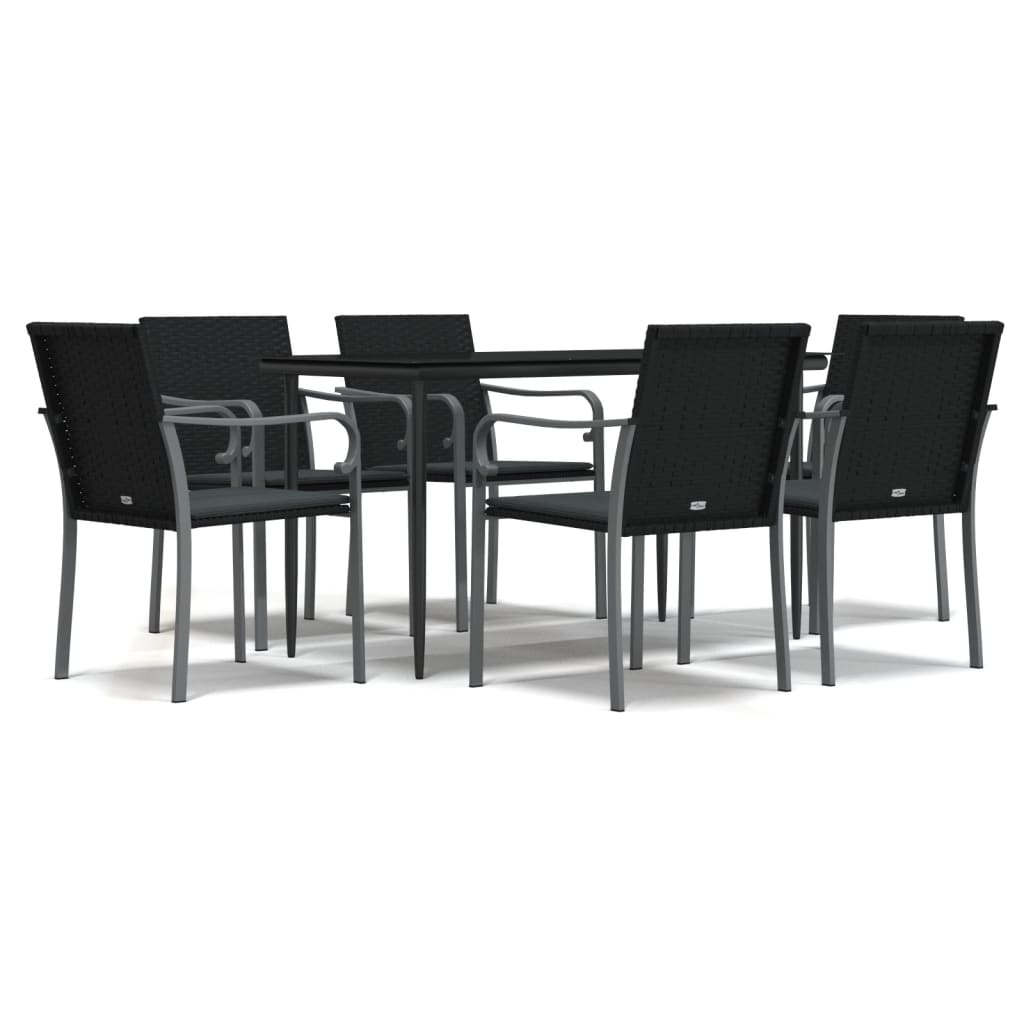 Ensemble à manger de jardin 7 pcs coussins résine tressée acier