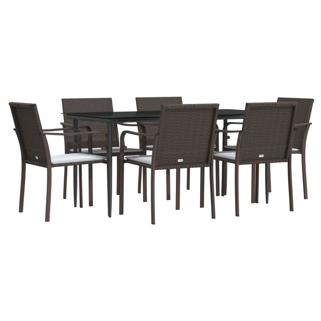 Ensemble à manger de jardin 7 pcs coussins résine tressée acier