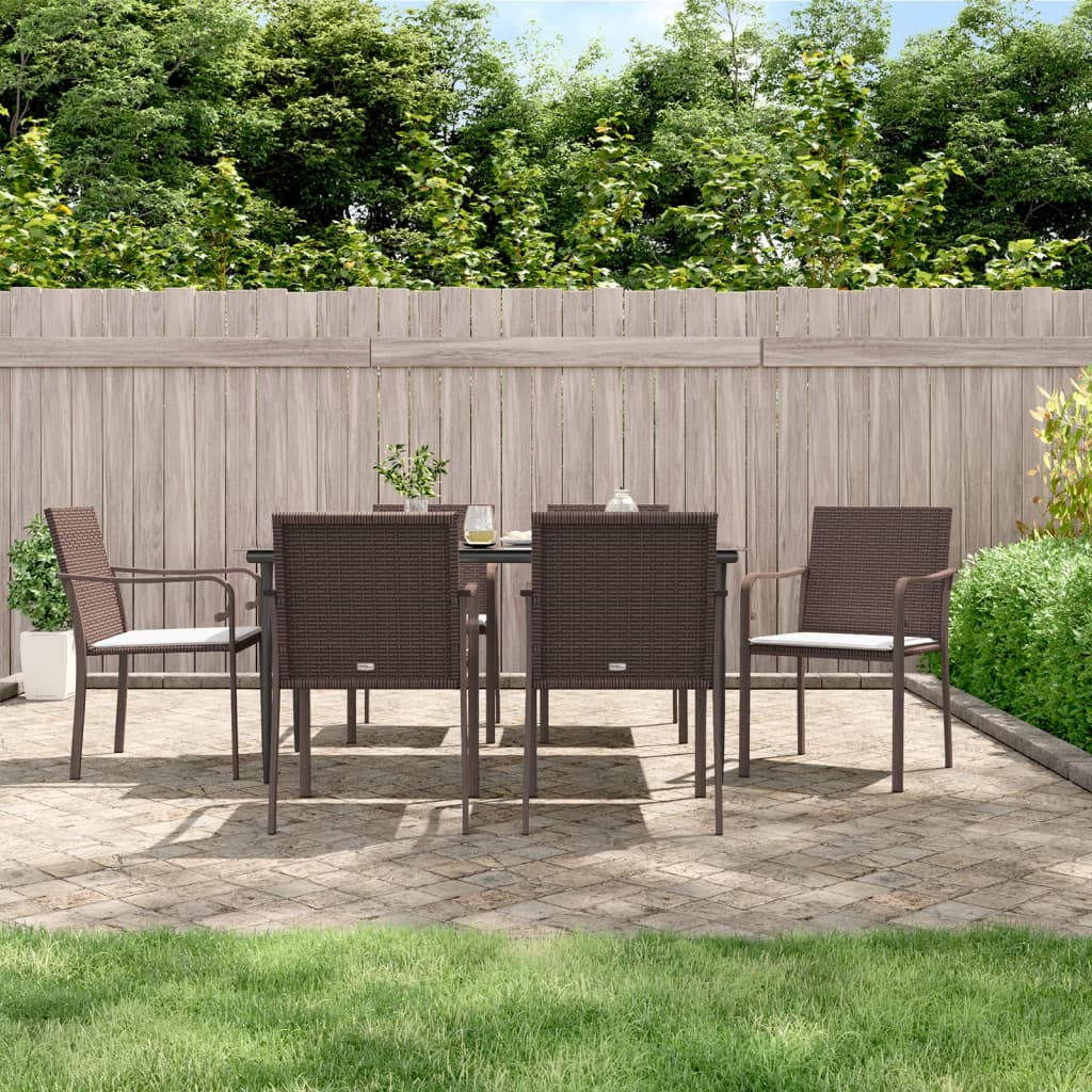 Ensemble à manger de jardin 7 pcs coussins résine tressée acier