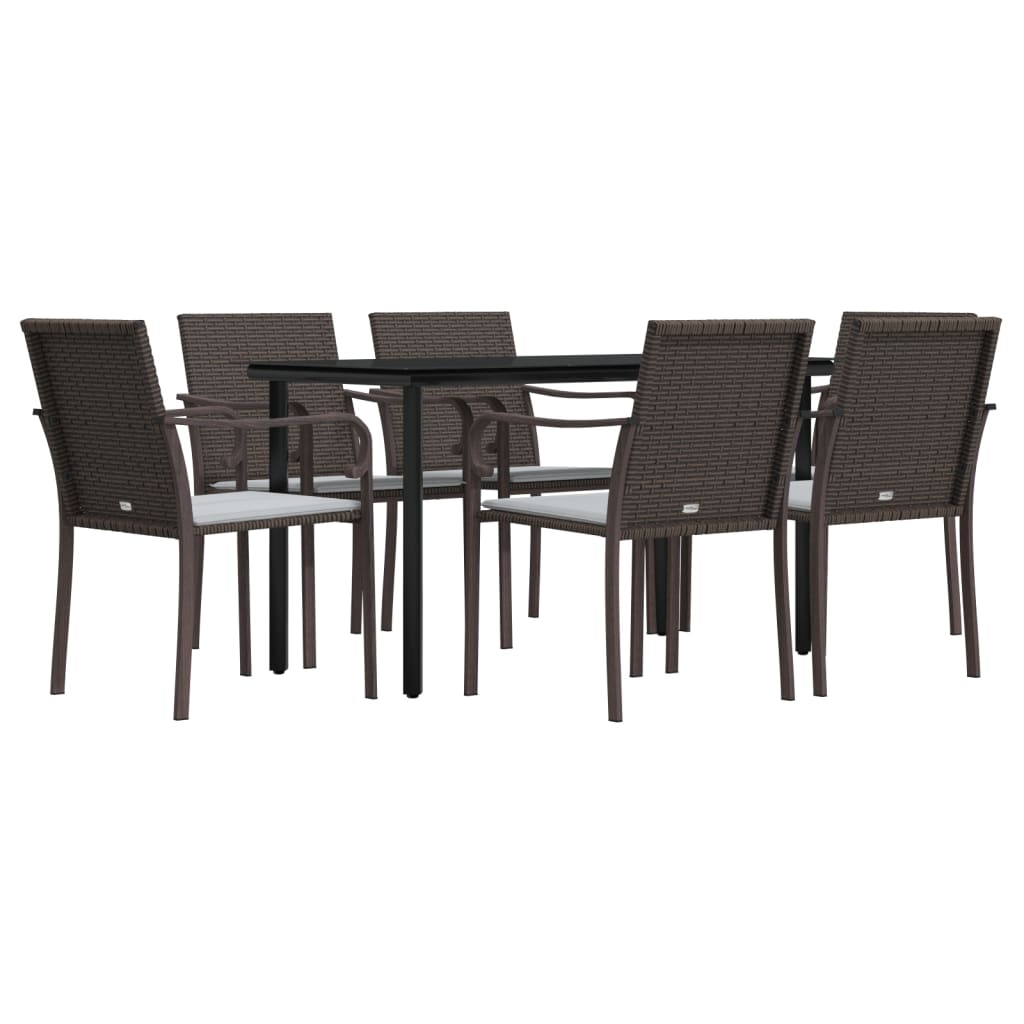 Ensemble à manger de jardin 7 pcs coussins résine tressée acier