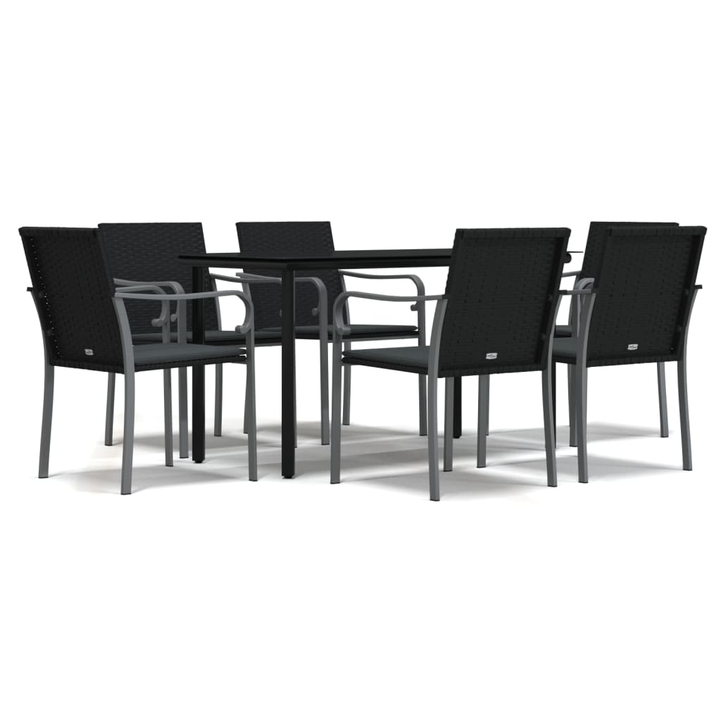 Ensemble à manger de jardin 7 pcs coussins résine tressée acier