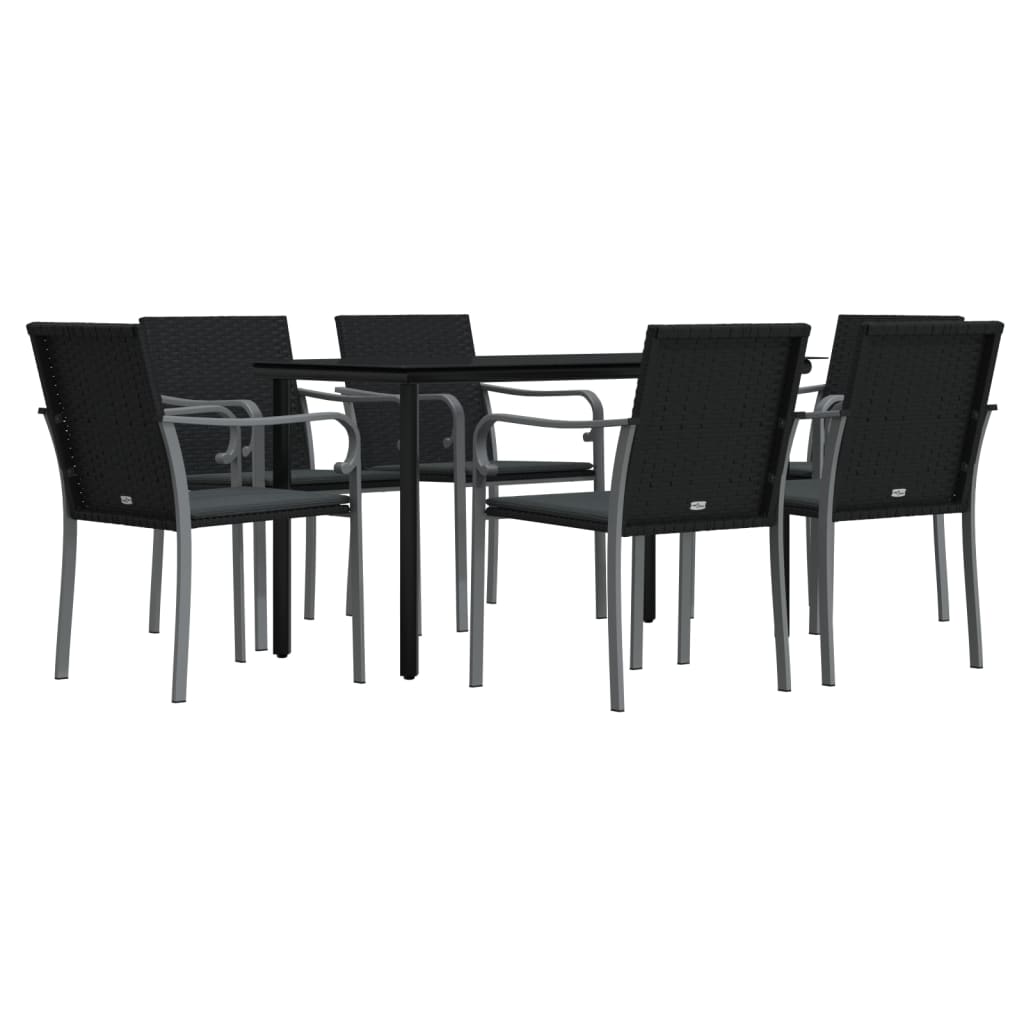 Ensemble à manger de jardin 7 pcs coussins résine tressée acier