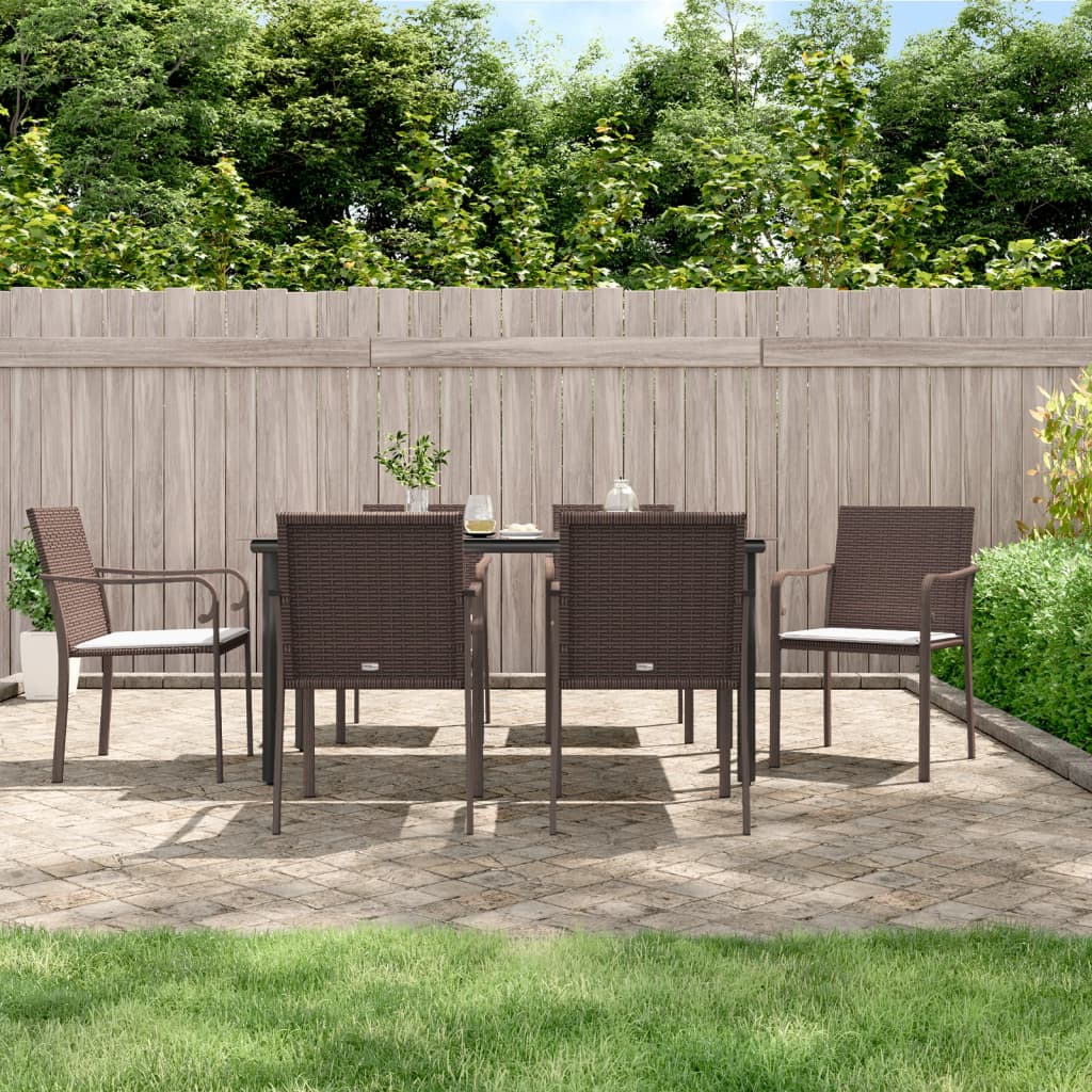Ensemble à manger de jardin 7 pcs coussins résine tressée acier