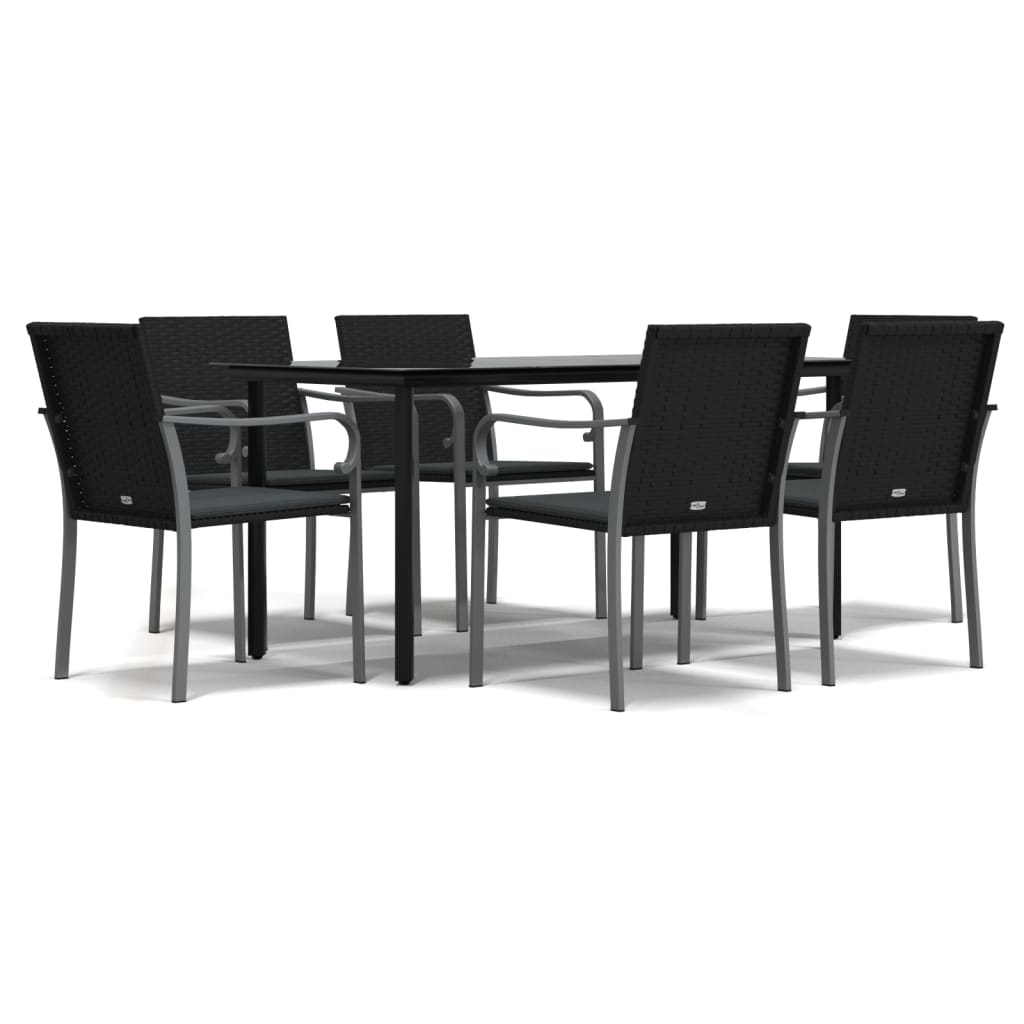 Ensemble à manger de jardin 7 pcs coussins résine tressée acier