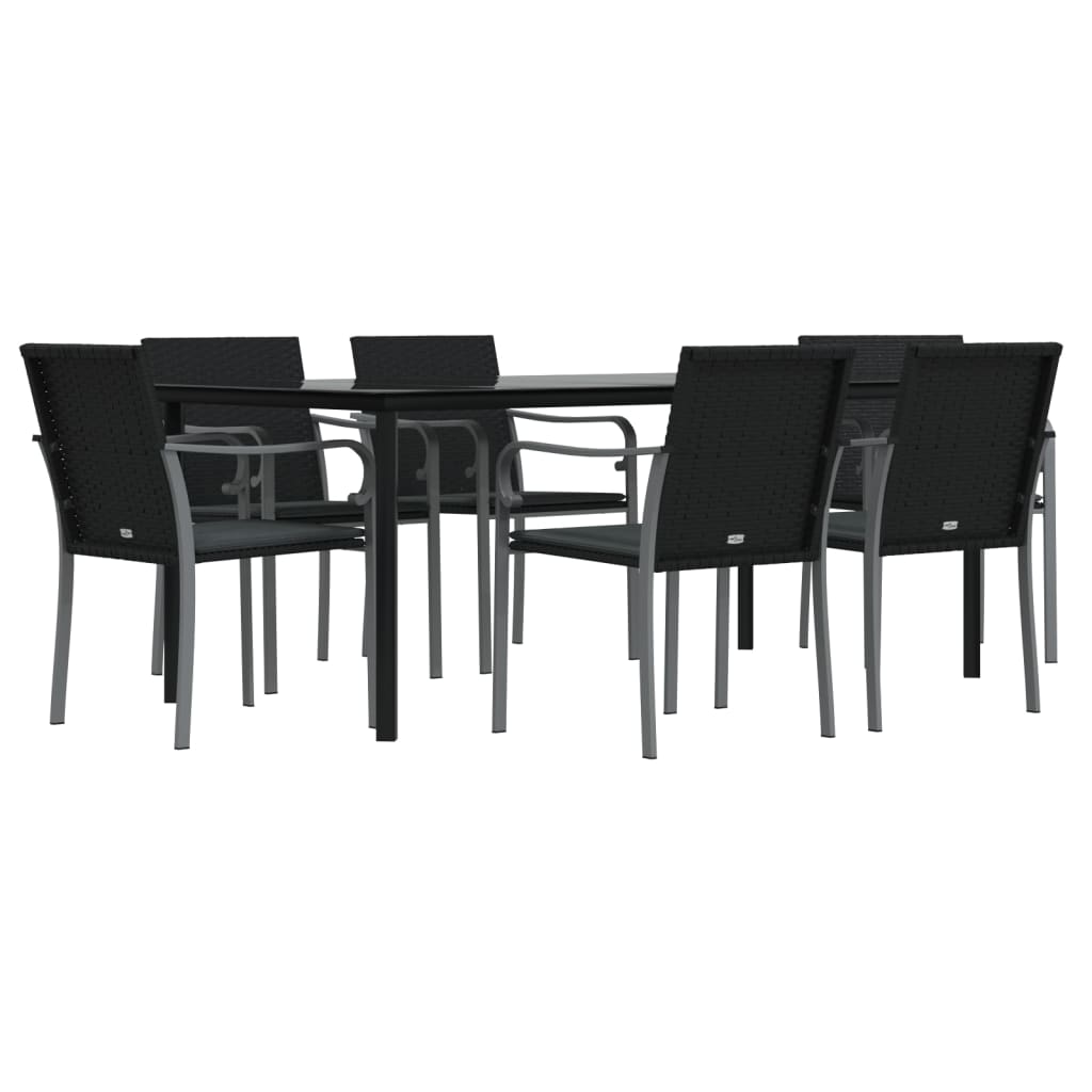 Ensemble à manger de jardin 7 pcs coussins résine tressée acier