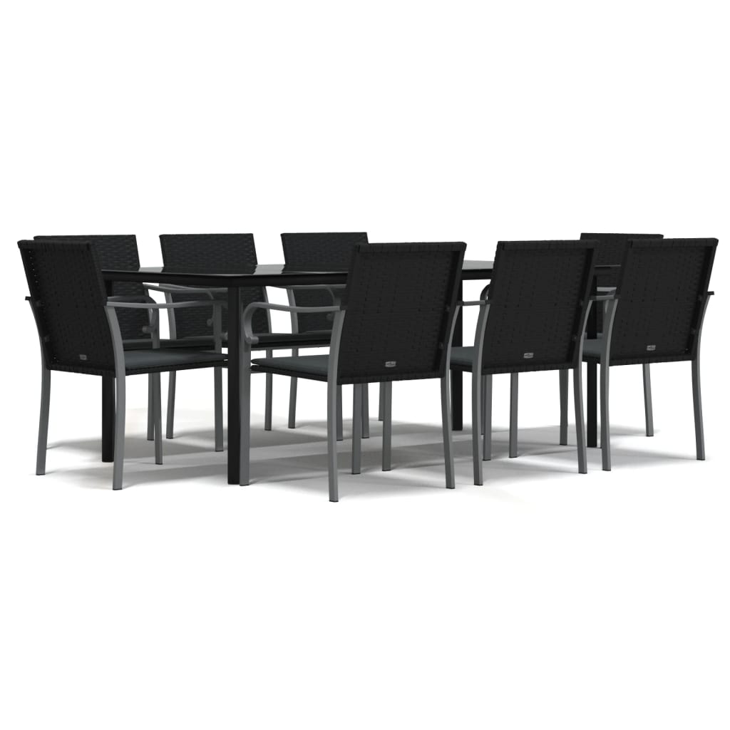Ensemble à manger de jardin 9 pcs coussins résine tressée acier