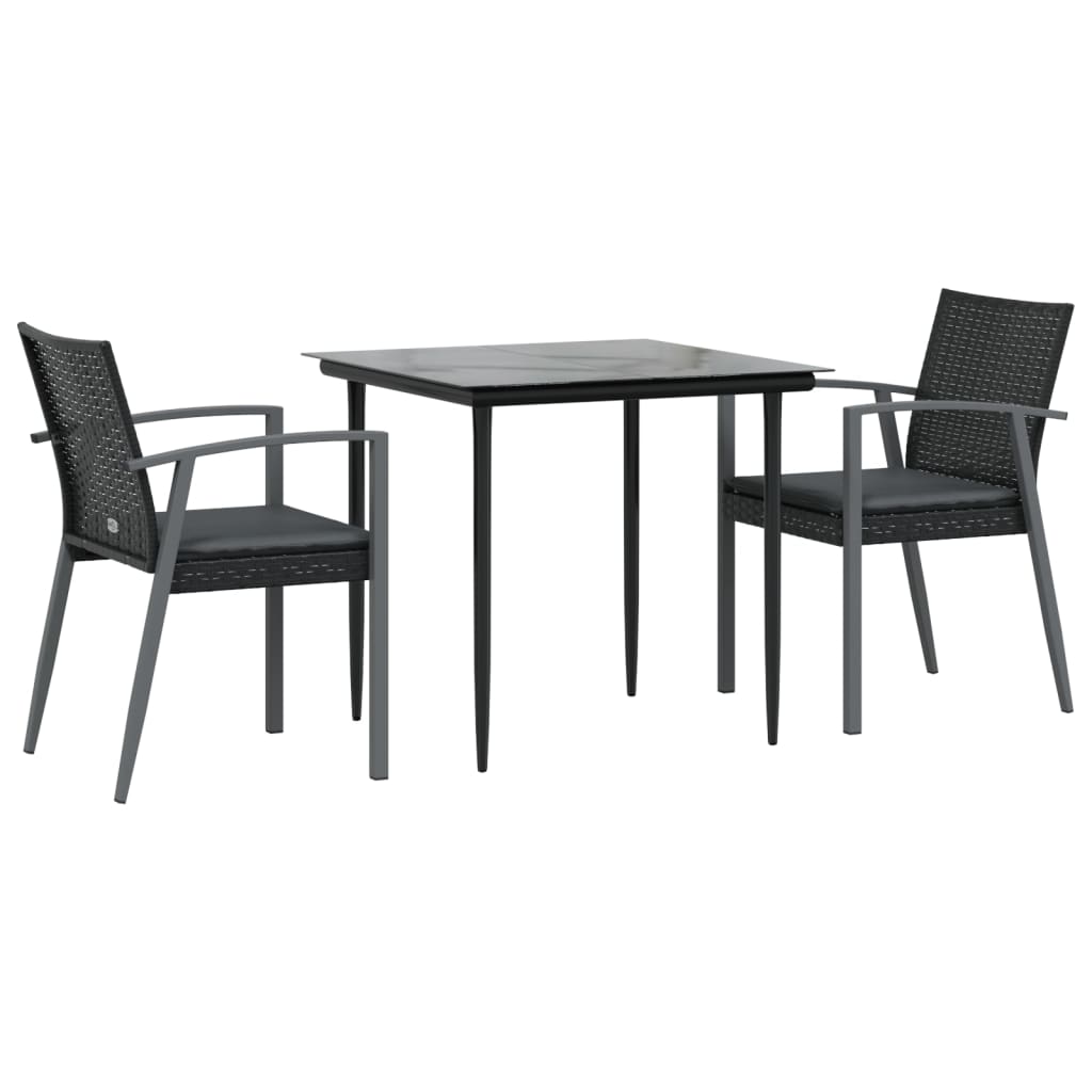Ensemble à manger de jardin 3 pcs coussins résine tressée acier