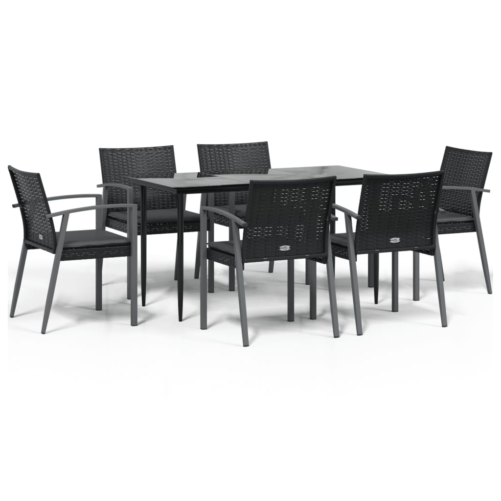 Ensemble à manger de jardin 7 pcs coussins résine tressée acier