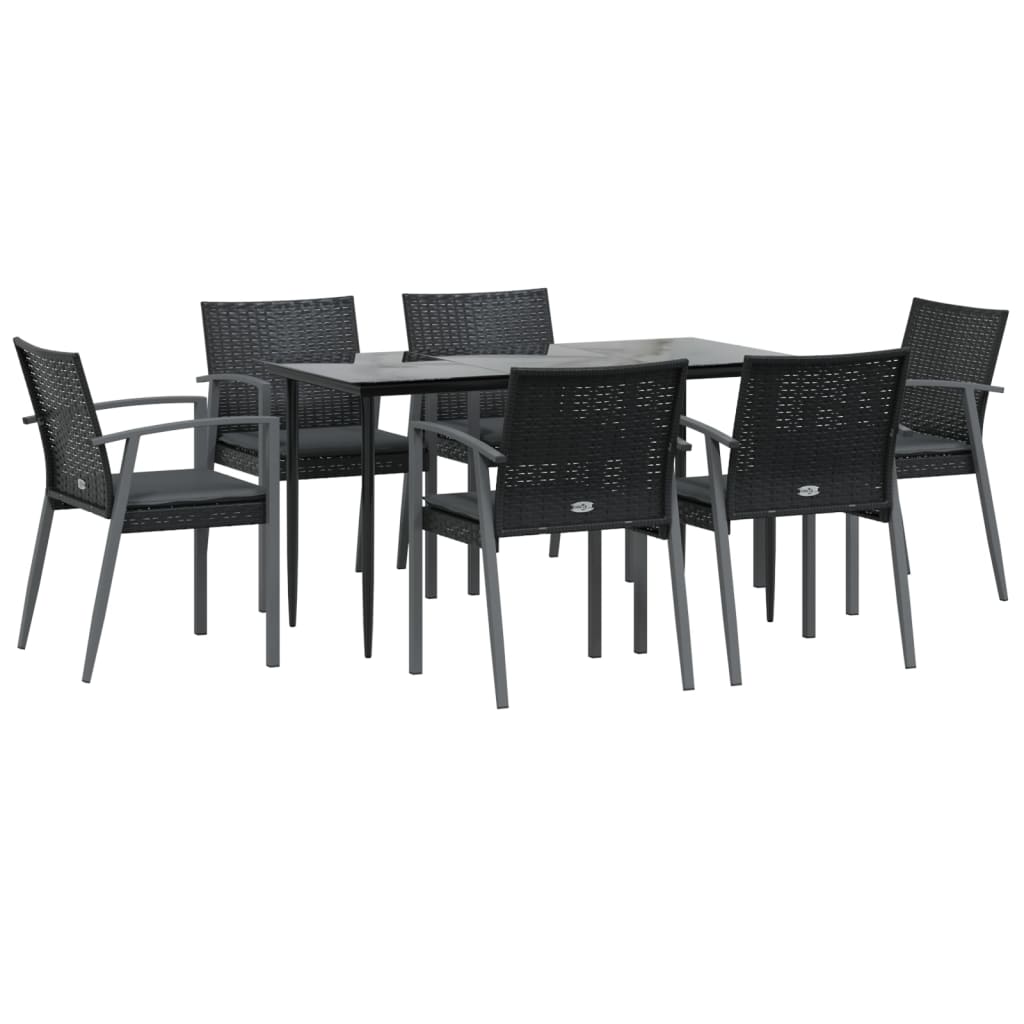 Ensemble à manger de jardin 7 pcs coussins résine tressée acier