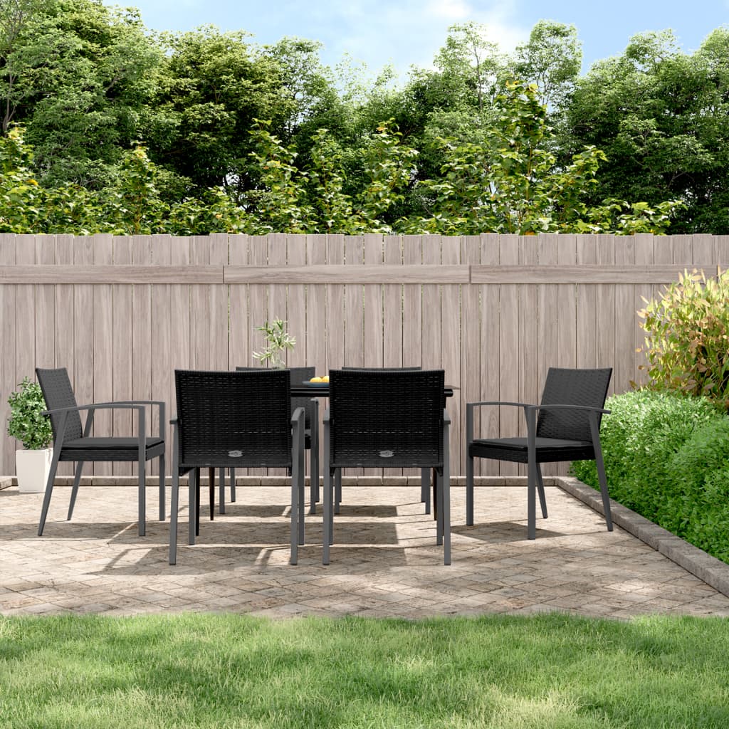 Ensemble à manger de jardin 7 pcs coussins résine tressée acier