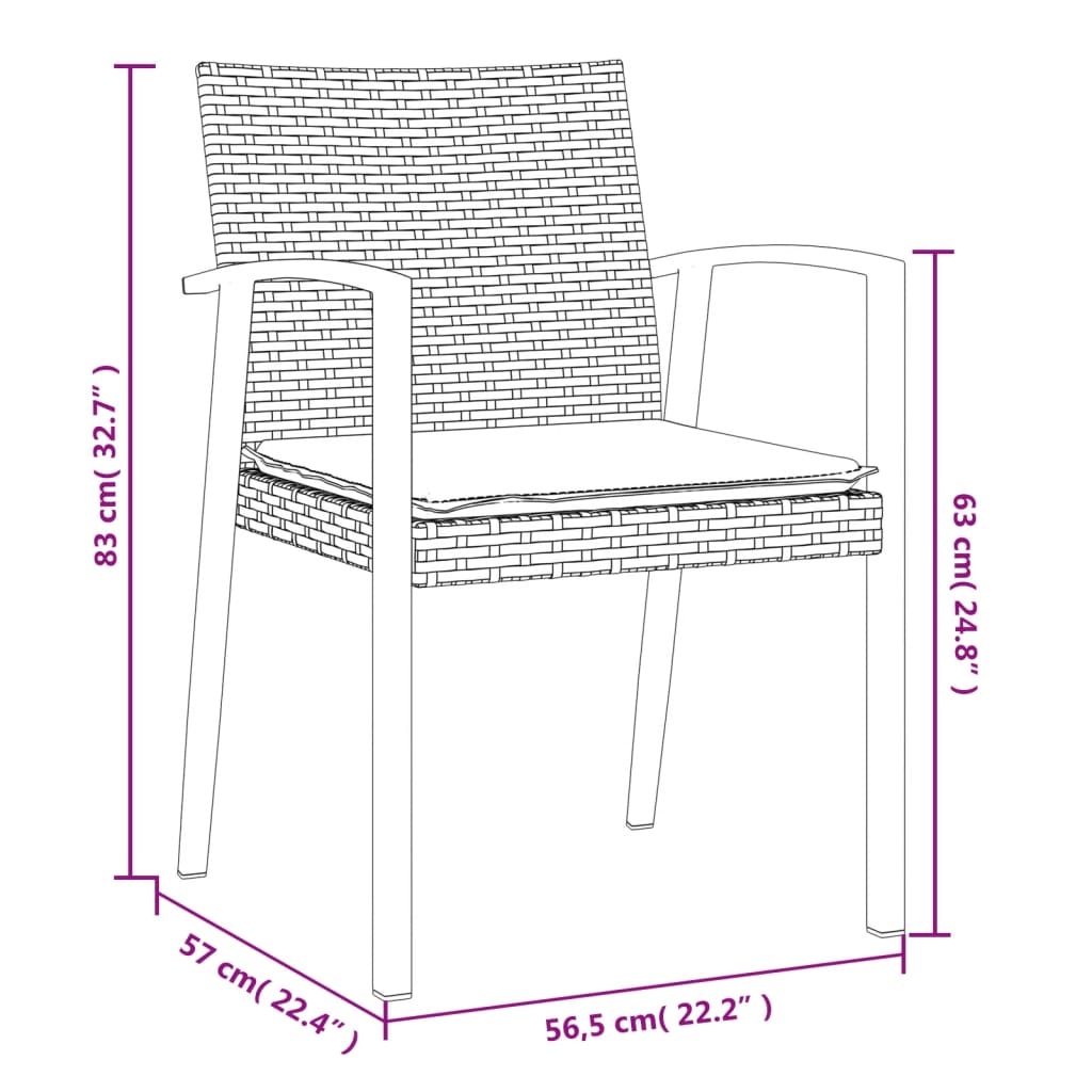 Ensemble à manger de jardin 3 pcs coussins résine tressée acier