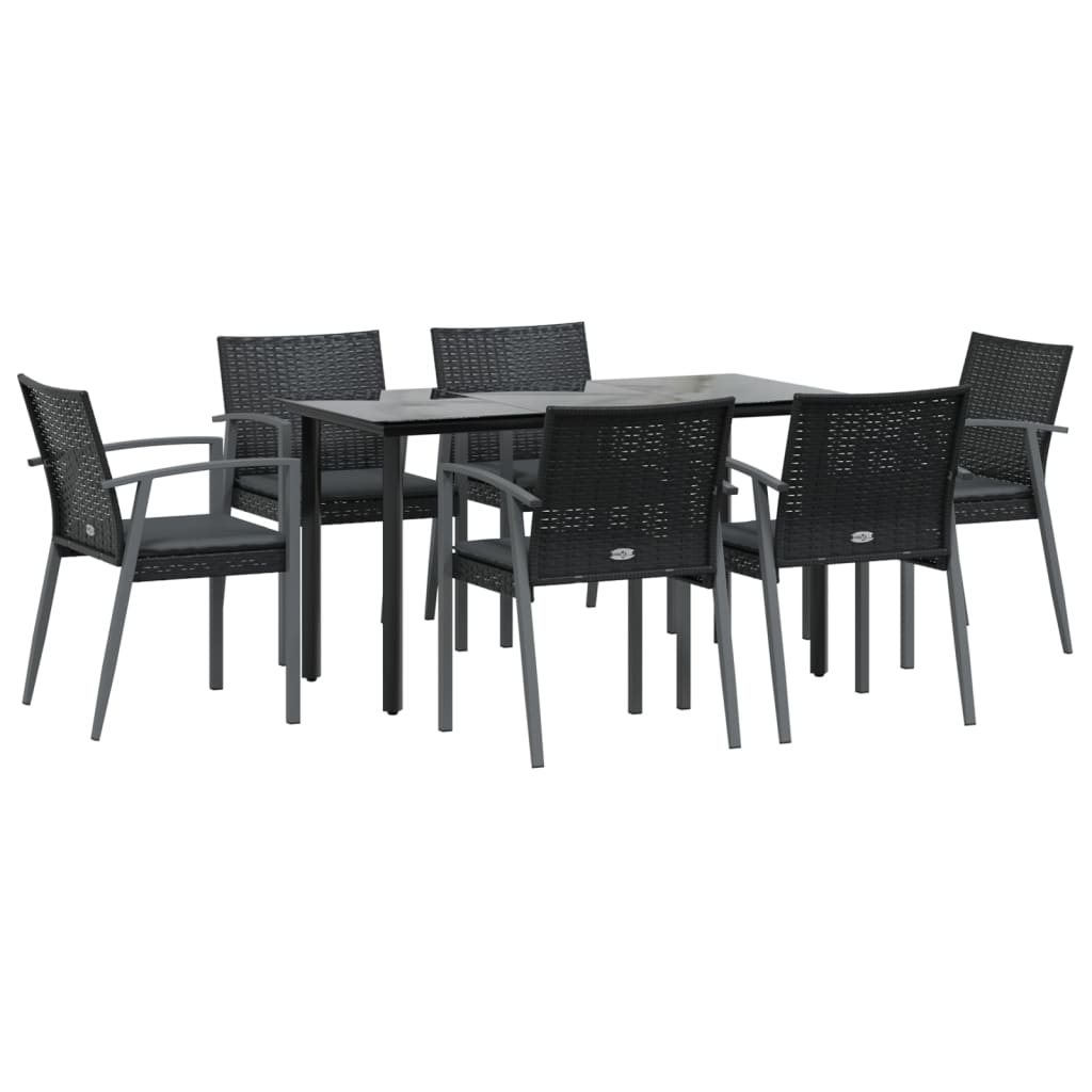 Ensemble à manger de jardin 7 pcs coussins résine tressée acier