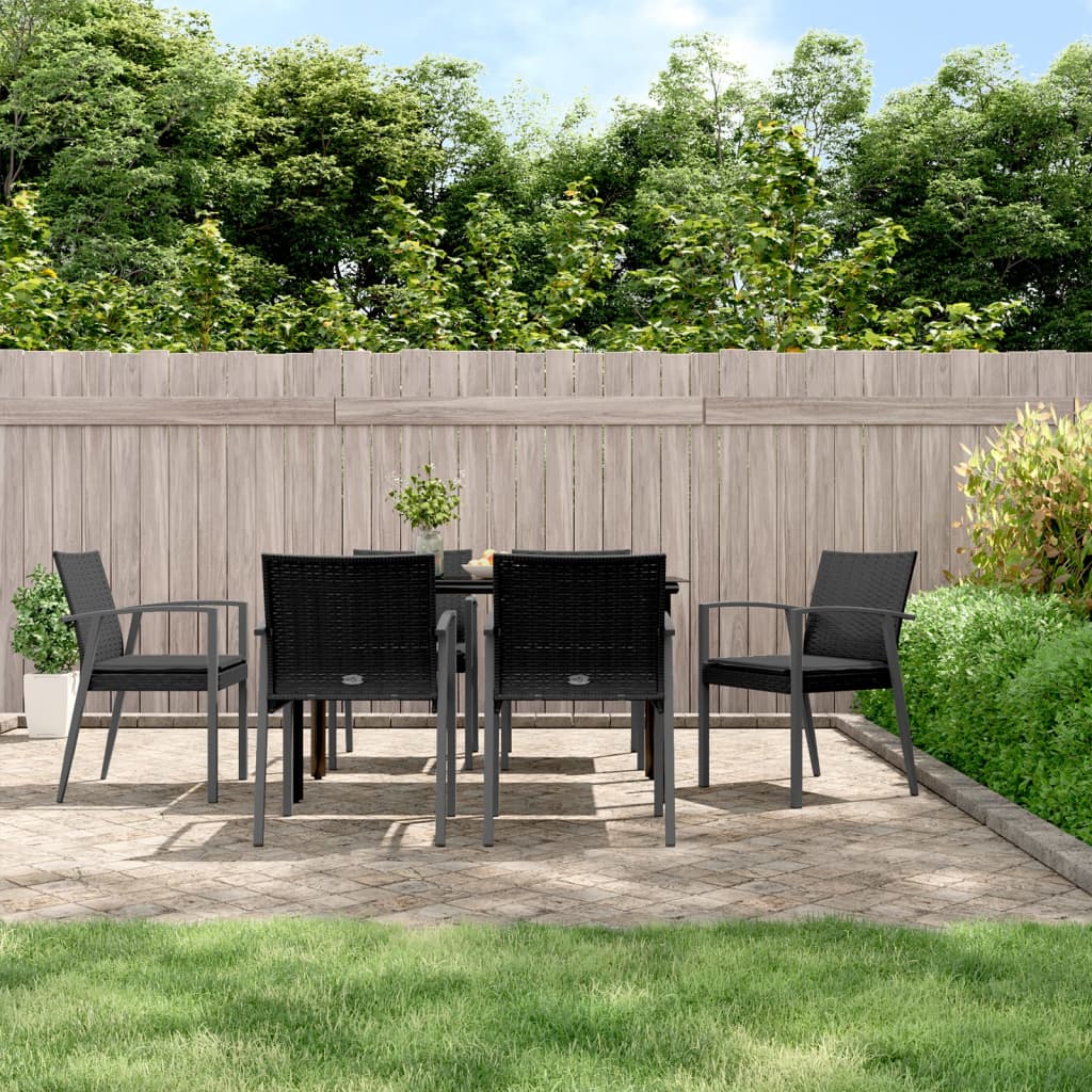 Ensemble à manger de jardin 7 pcs coussins résine tressée acier