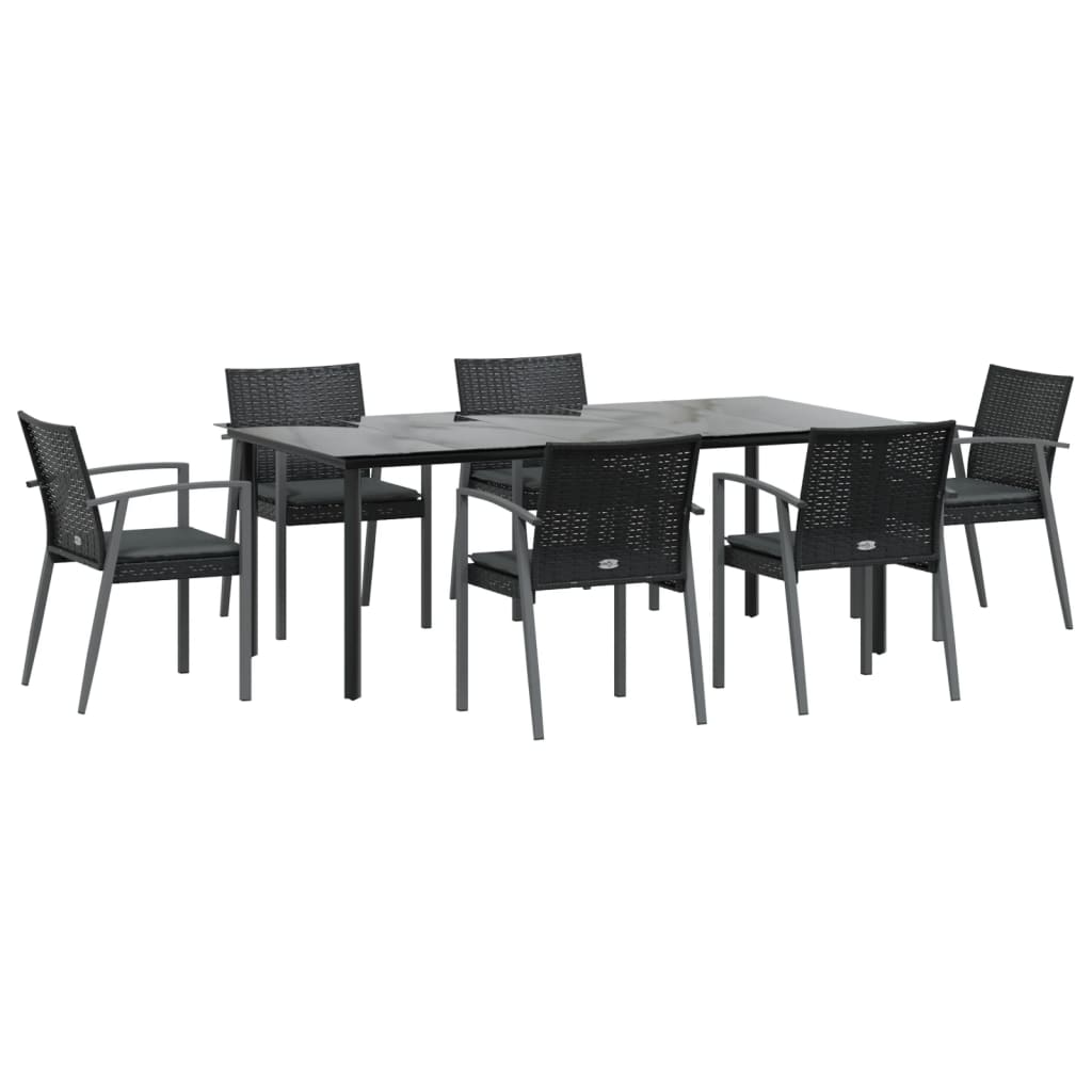 Ensemble à manger de jardin 7 pcs coussins résine tressée acier