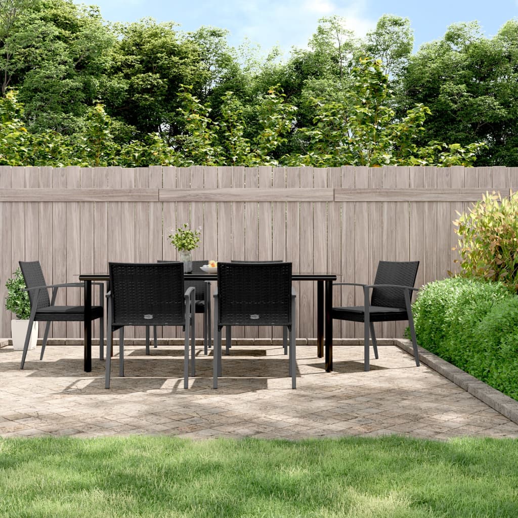 Ensemble à manger de jardin 7 pcs coussins résine tressée acier