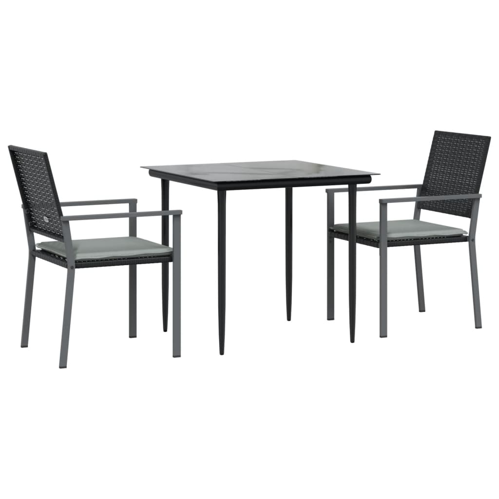 Ensemble à manger de jardin 3 pcs coussins résine tressée acier