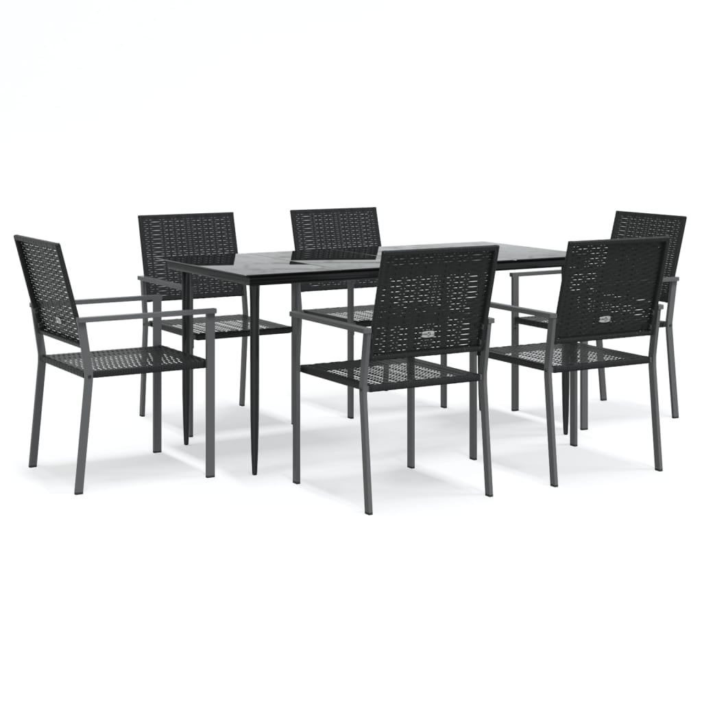 Ensemble à manger de jardin 7 pcs résine tressée acier
