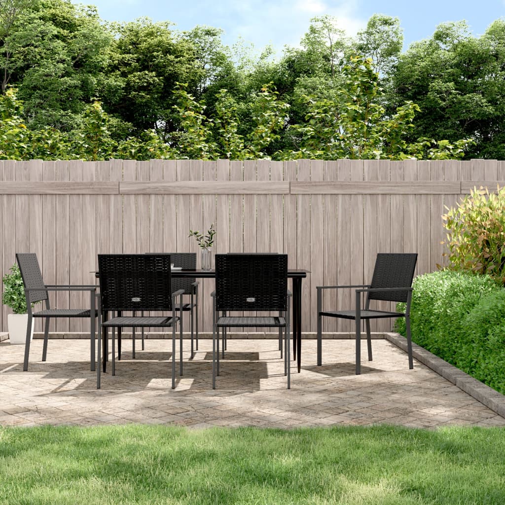Ensemble à manger de jardin 7 pcs résine tressée acier