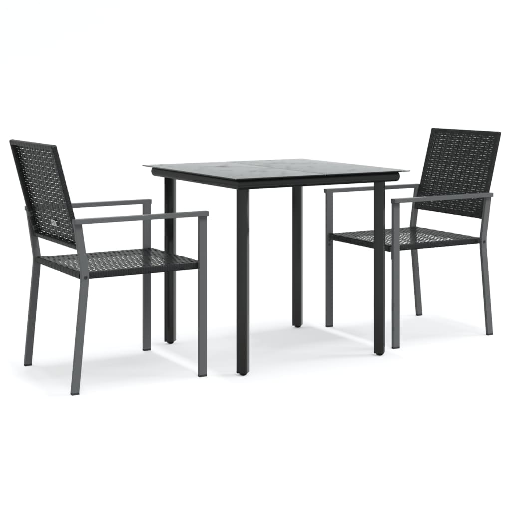 Ensemble à manger de jardin 3 pcs résine tressée acier