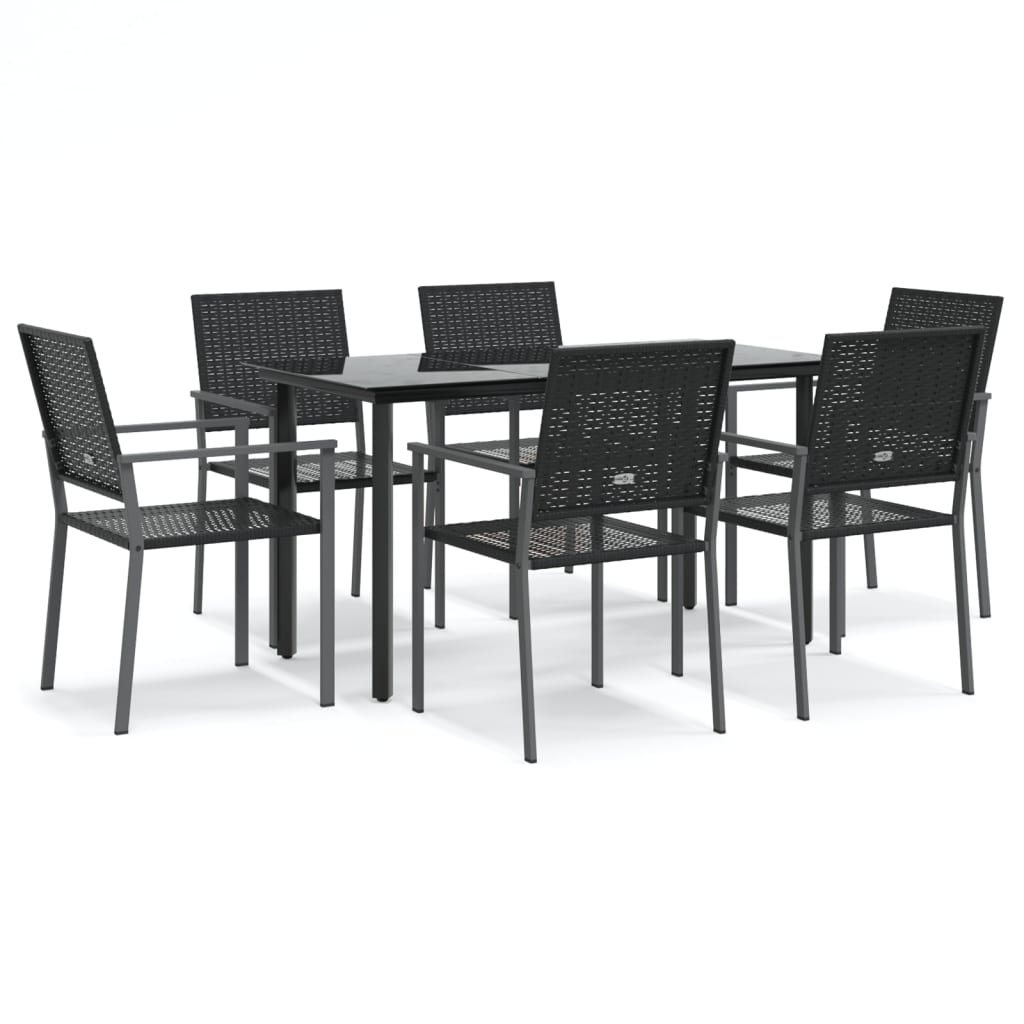 Ensemble à manger de jardin 7 pcs résine tressée acier