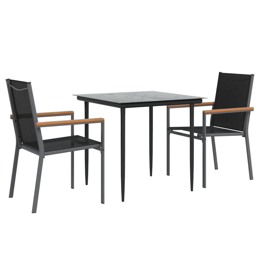 Ensemble à manger de jardin 3 pcs noir textilène et acier