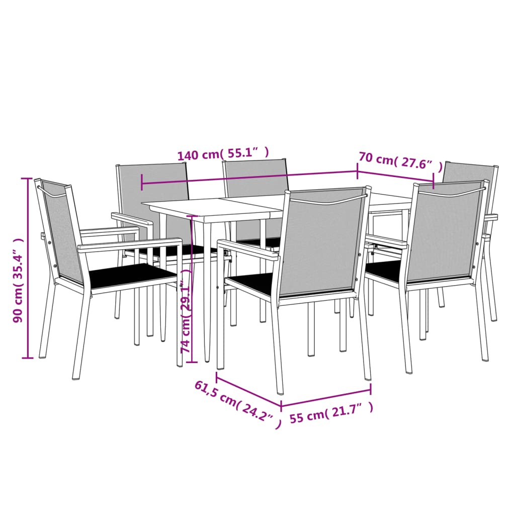 Ensemble à manger de jardin 7 pcs noir textilène et acier