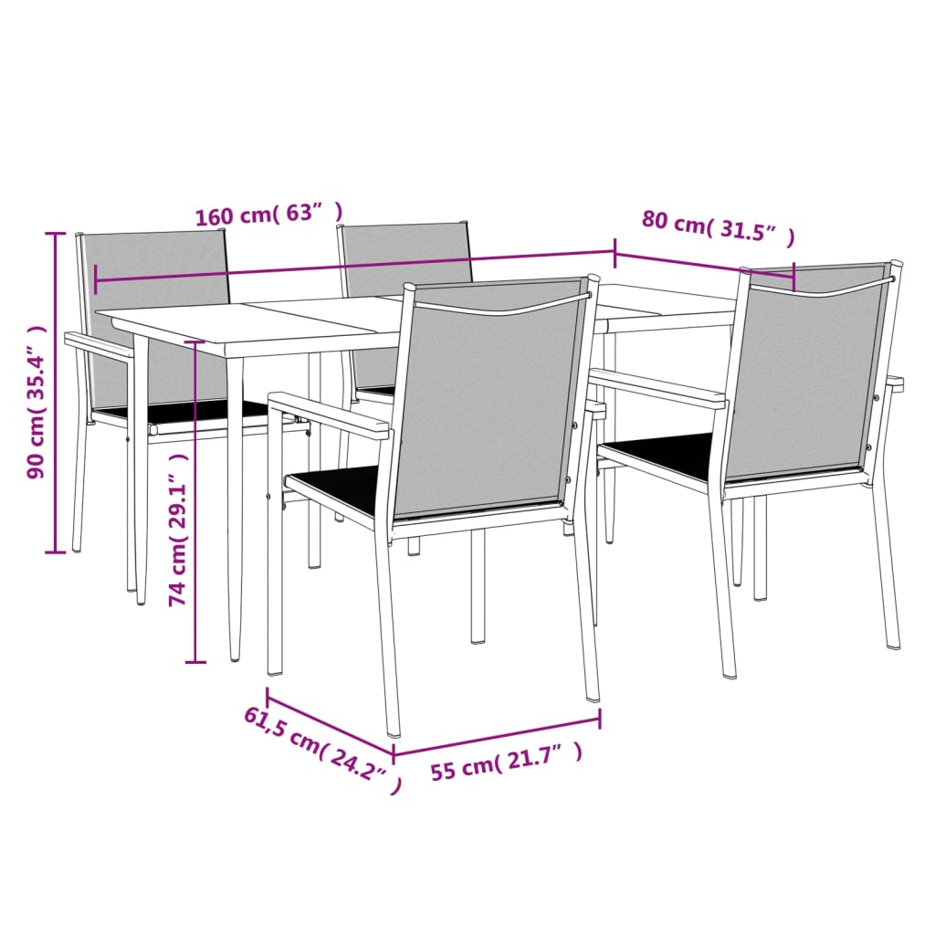 Ensemble à manger de jardin 5 pcs noir textilène et acier