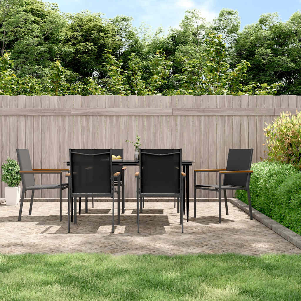 Ensemble à manger de jardin 7 pcs noir textilène et acier