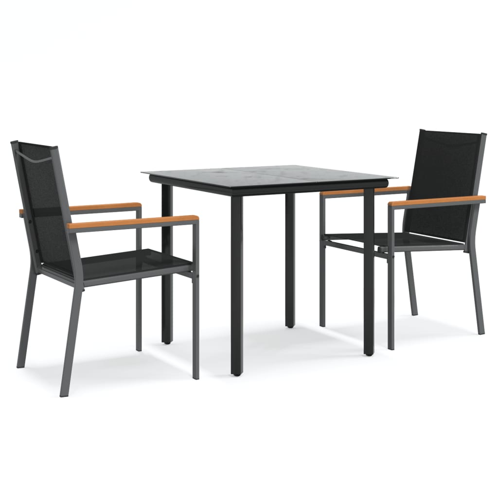 Ensemble à manger de jardin 3 pcs noir textilène et acier