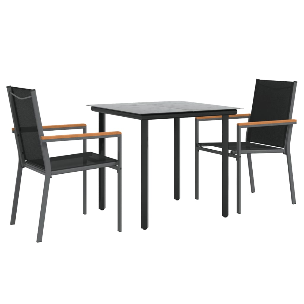 Ensemble à manger de jardin 3 pcs noir textilène et acier