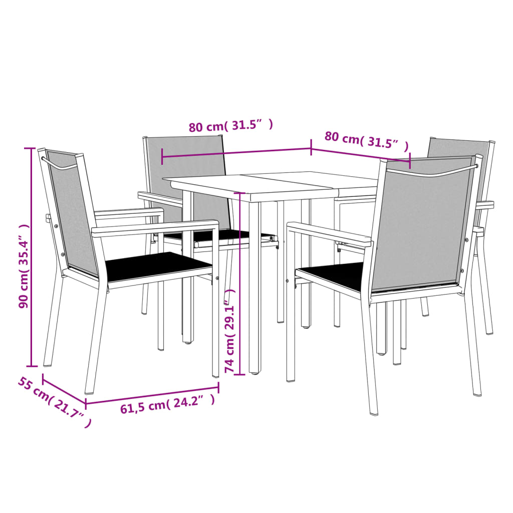 Ensemble à manger de jardin 5 pcs noir textilène et acier