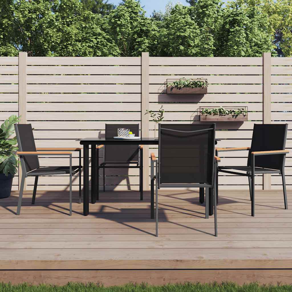Ensemble à manger de jardin 5 pcs noir textilène et acier