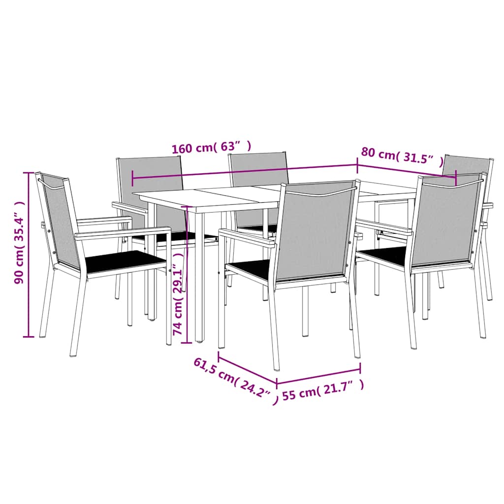 Ensemble à manger de jardin 7 pcs noir textilène et acier